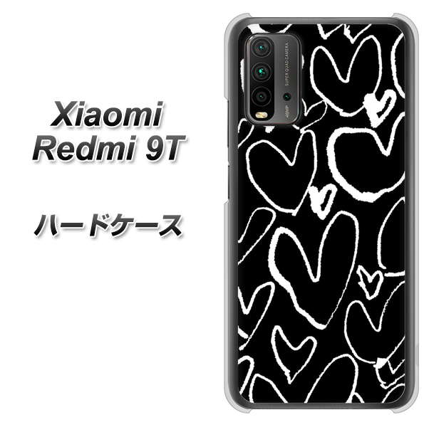 SIMフリー Xiaomi(シャオミ)Redmi 9T 高画質仕上げ 背面印刷 ハードケース【1124 ハート BK&WH】