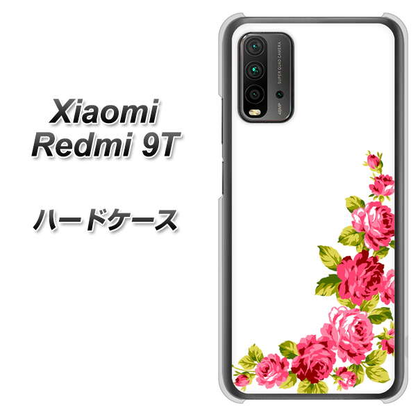 SIMフリー Xiaomi(シャオミ)Redmi 9T 高画質仕上げ 背面印刷 ハードケース【VA825 バラのフレーム(白)】