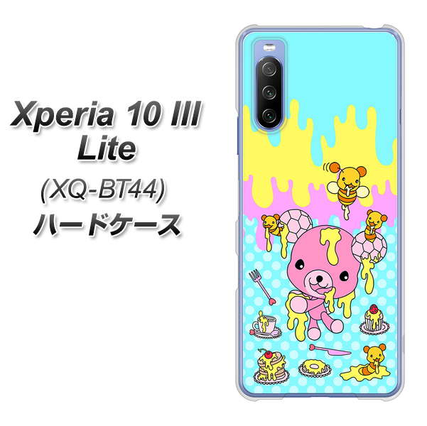 SIMフリー エクスペリア10 III Lite XQ-BT44 高画質仕上げ 背面印刷 ハードケース【AG821 ハニベア(水玉水色)】