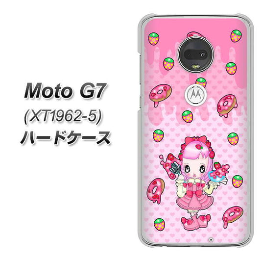 simフリー Moto G7 XT1962-5 高画質仕上げ 背面印刷 ハードケース【AG816 ストロベリードーナツ（水玉ピンク）】