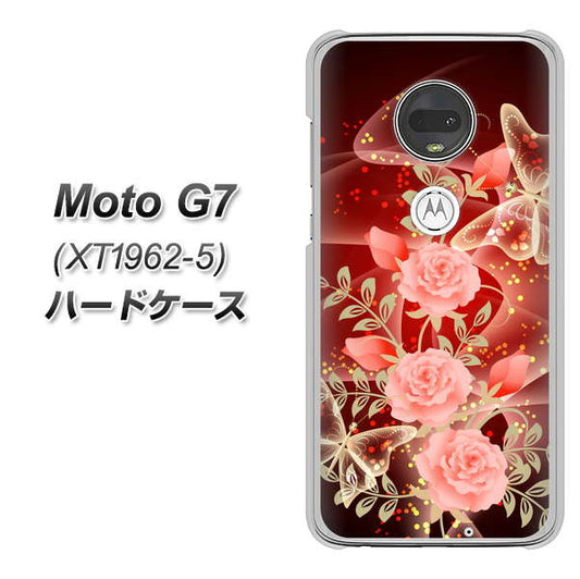 simフリー Moto G7 XT1962-5 高画質仕上げ 背面印刷 ハードケース【VA824 魅惑の蝶とピンクのバラ】