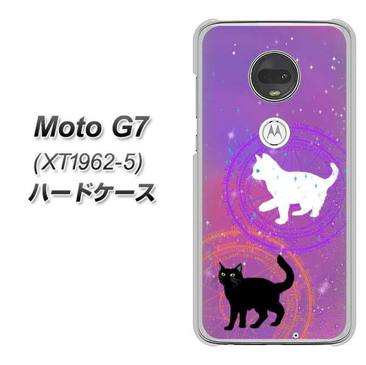 simフリー Moto G7 XT1962-5 高画質仕上げ 背面印刷 ハードケース【YJ328 魔法陣猫 キラキラ　かわいい　ピンク】