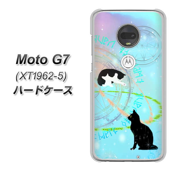 simフリー Moto G7 XT1962-5 高画質仕上げ 背面印刷 ハードケース【YJ329 魔法陣猫　キラキラ　パステル】