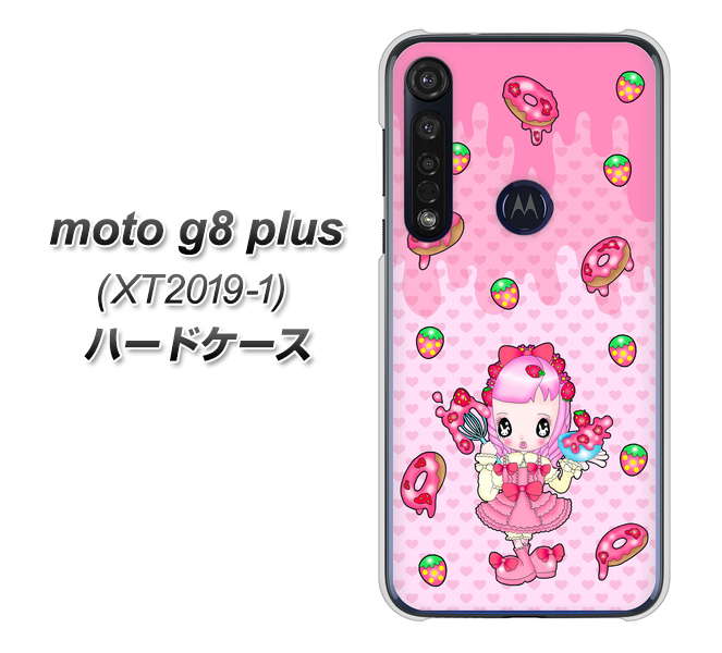 SIMフリー moto g8 plus XT2019-1 高画質仕上げ 背面印刷 ハードケース【AG816 ストロベリードーナツ(水玉ピンク)】