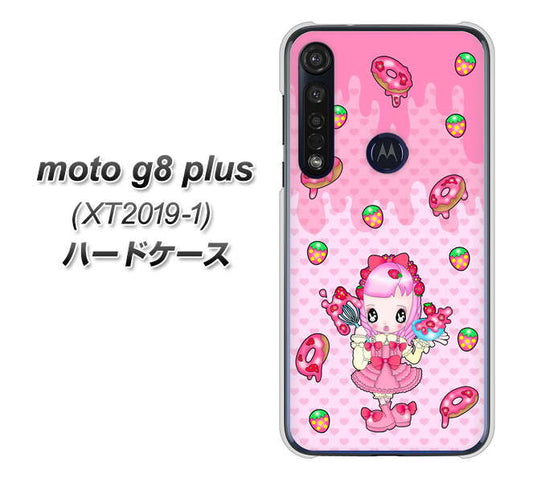 SIMフリー moto g8 plus XT2019-1 高画質仕上げ 背面印刷 ハードケース【AG816 ストロベリードーナツ(水玉ピンク)】