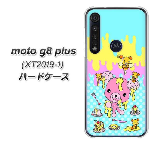 SIMフリー moto g8 plus XT2019-1 高画質仕上げ 背面印刷 ハードケース【AG821 ハニベア(水玉水色)】