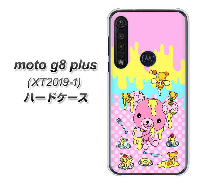 SIMフリー moto g8 plus XT2019-1 高画質仕上げ 背面印刷 ハードケース【AG822 ハニベア(水玉ピンク)】