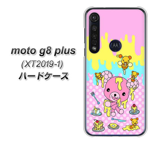 SIMフリー moto g8 plus XT2019-1 高画質仕上げ 背面印刷 ハードケース【AG822 ハニベア(水玉ピンク)】