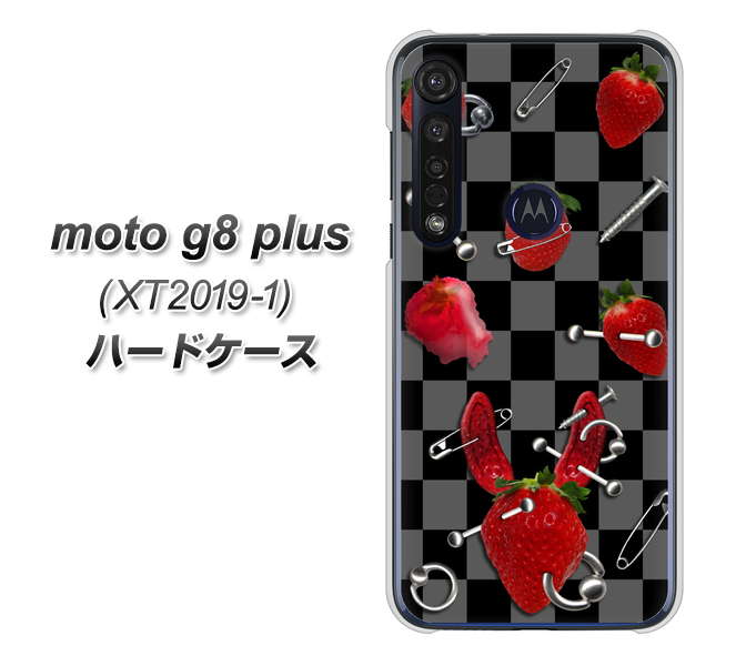 SIMフリー moto g8 plus XT2019-1 高画質仕上げ 背面印刷 ハードケース【AG833 苺パンク(黒)】