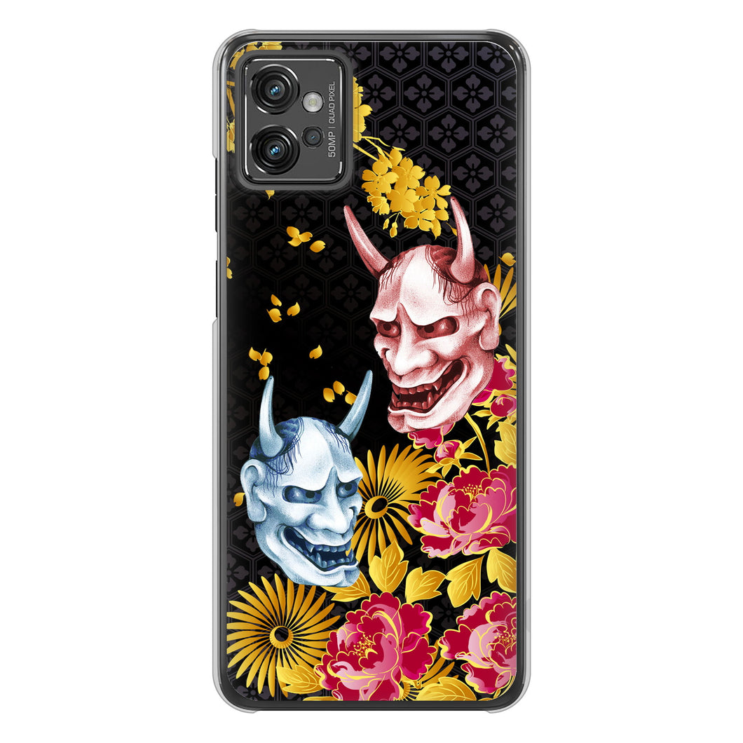 moto g32 高画質仕上げ 背面印刷 ハードケース 【1024 般若と牡丹2】