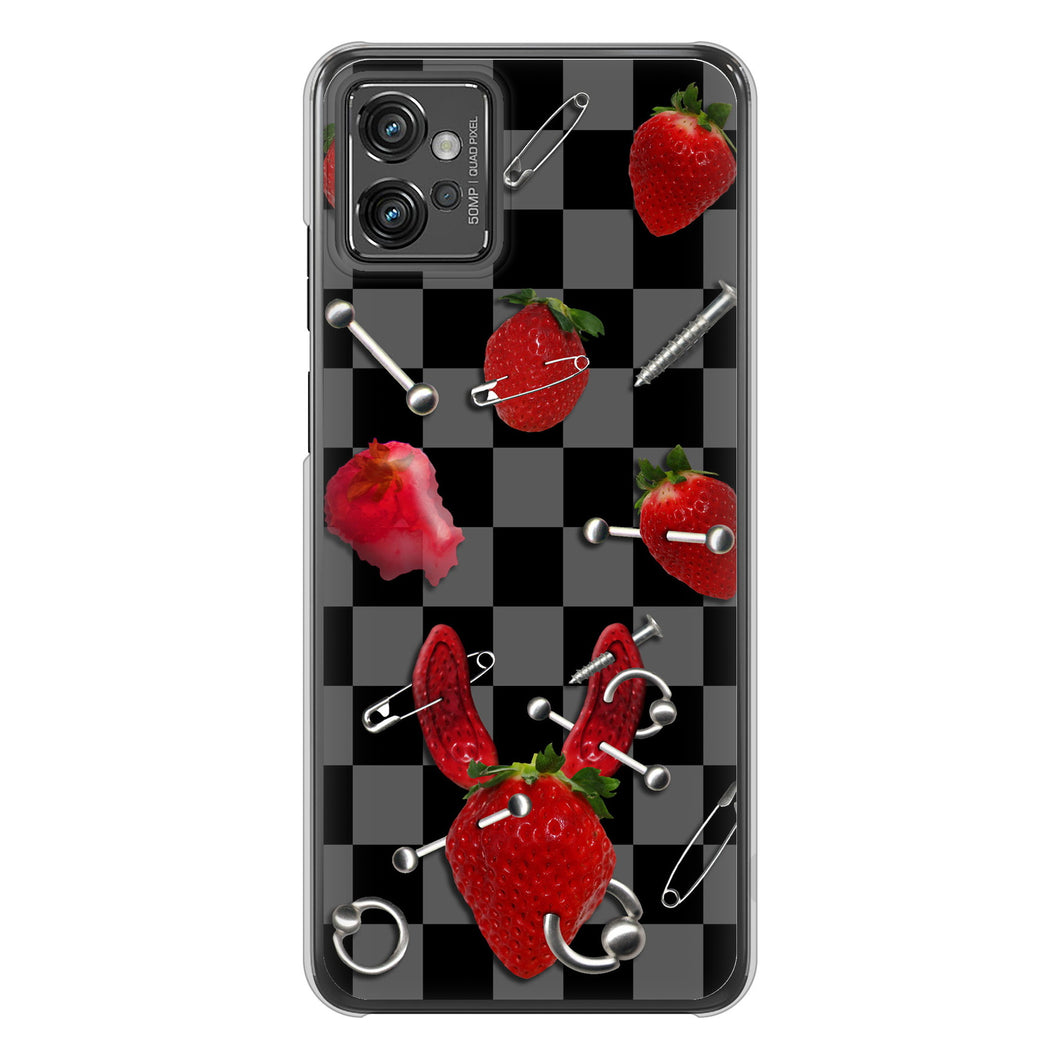 moto g32 高画質仕上げ 背面印刷 ハードケース【AG833 苺パンク(黒)】