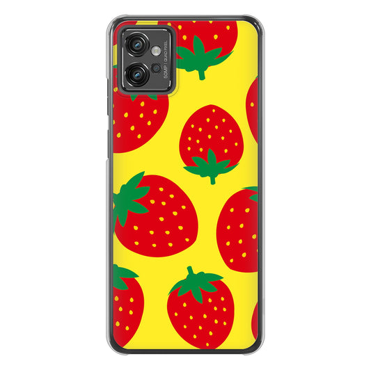 moto g32 高画質仕上げ 背面印刷 ハードケース【SC819 大きいイチゴ模様レッドとイエロー】