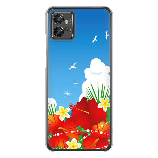 moto g32 高画質仕上げ 背面印刷 ハードケース 【VA821 ハイビスカスと青空】