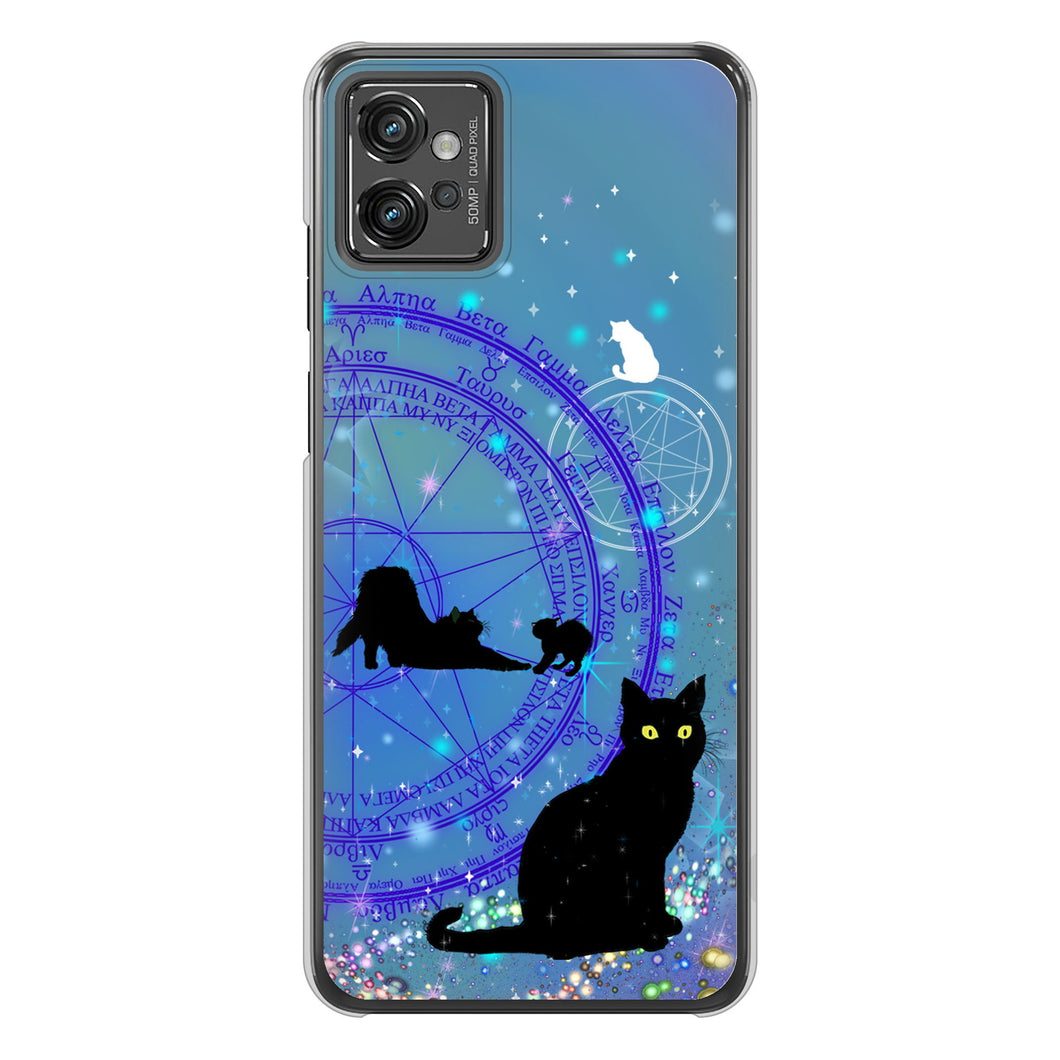 moto g32 高画質仕上げ 背面印刷 ハードケース【YJ327 魔法陣猫 キラキラ かわいい】