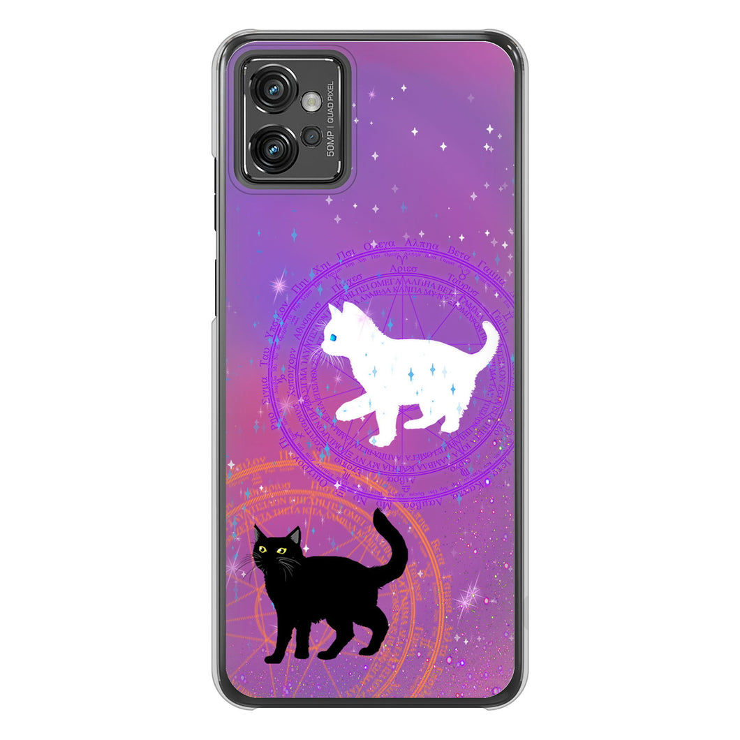 moto g32 高画質仕上げ 背面印刷 ハードケース【YJ328 魔法陣猫 キラキラ かわいい ピンク】