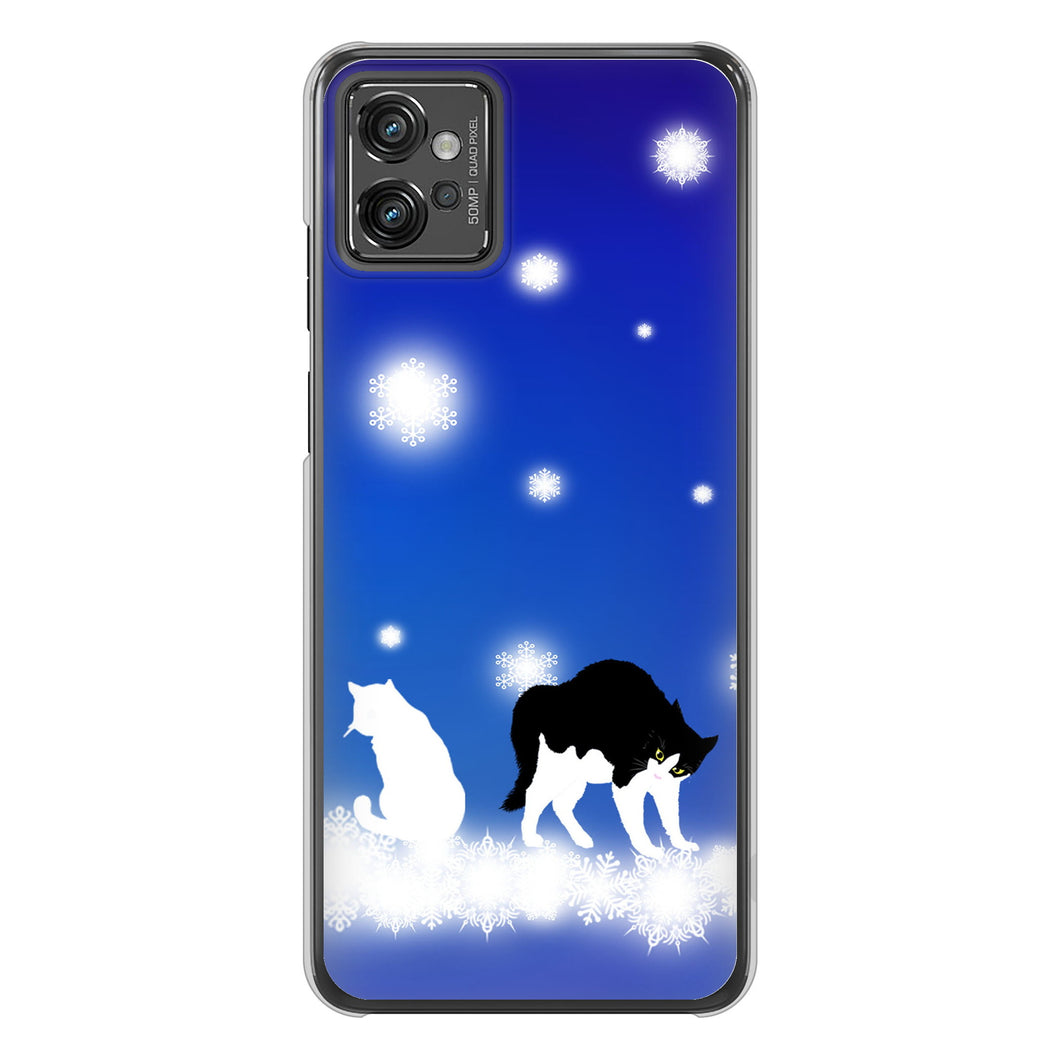 moto g32 高画質仕上げ 背面印刷 ハードケース 【YJ335 雪の結晶 はちわれ】