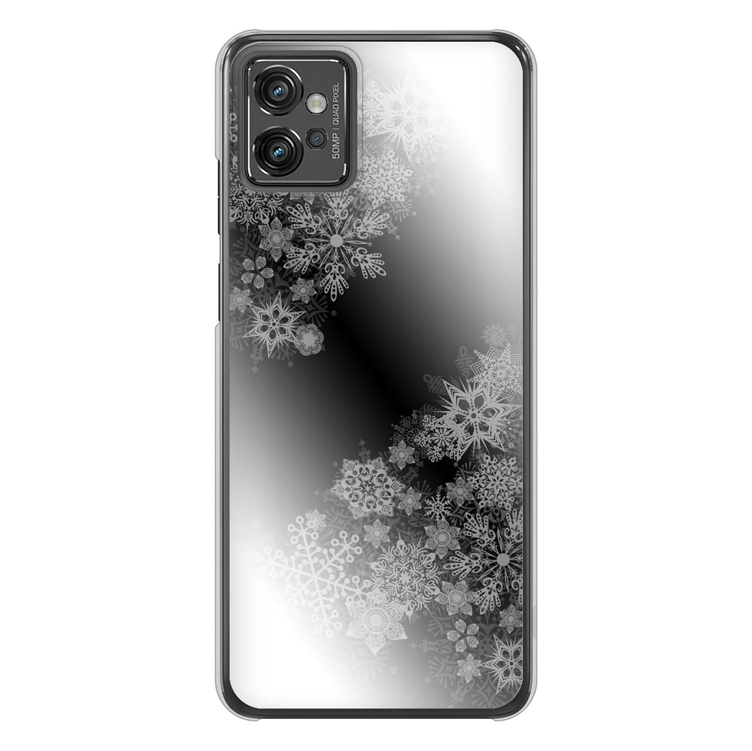 moto g32 高画質仕上げ 背面印刷 ハードケース 【YJ340 モノトーン 雪の結晶 】
