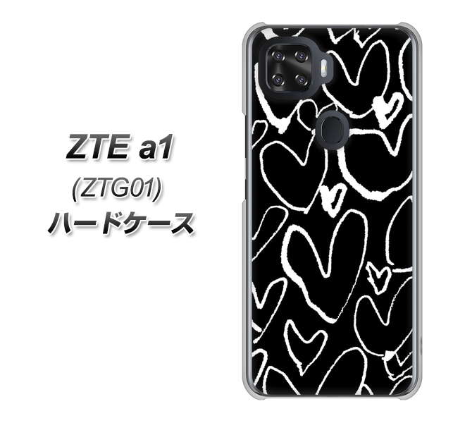 au ZTE a1 ZTG01 高画質仕上げ 背面印刷 ハードケース【1124 ハート BK&WH】