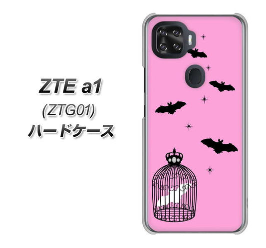 au ZTE a1 ZTG01 高画質仕上げ 背面印刷 ハードケース【AG808 こうもりの王冠鳥かご（ピンク×黒）】