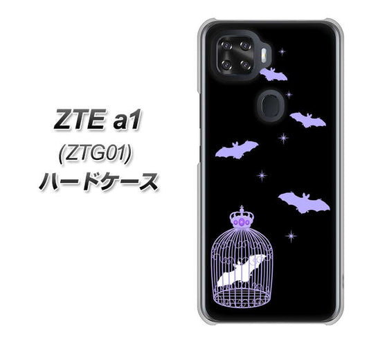 au ZTE a1 ZTG01 高画質仕上げ 背面印刷 ハードケース【AG810 こうもりの王冠鳥かご(黒×紫)】