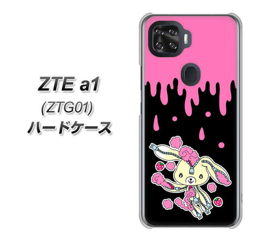 au ZTE a1 ZTG01 高画質仕上げ 背面印刷 ハードケース【AG814 ジッパーうさぎのジッピョン（黒×ピンク）】