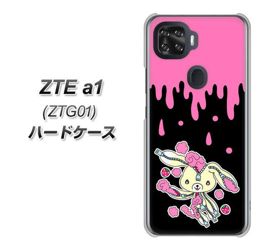 au ZTE a1 ZTG01 高画質仕上げ 背面印刷 ハードケース【AG814 ジッパーうさぎのジッピョン(黒×ピンク)】