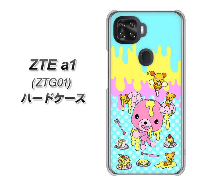 au ZTE a1 ZTG01 高画質仕上げ 背面印刷 ハードケース【AG821 ハニベア(水玉水色)】