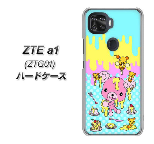 au ZTE a1 ZTG01 高画質仕上げ 背面印刷 ハードケース【AG821 ハニベア（水玉水色）】
