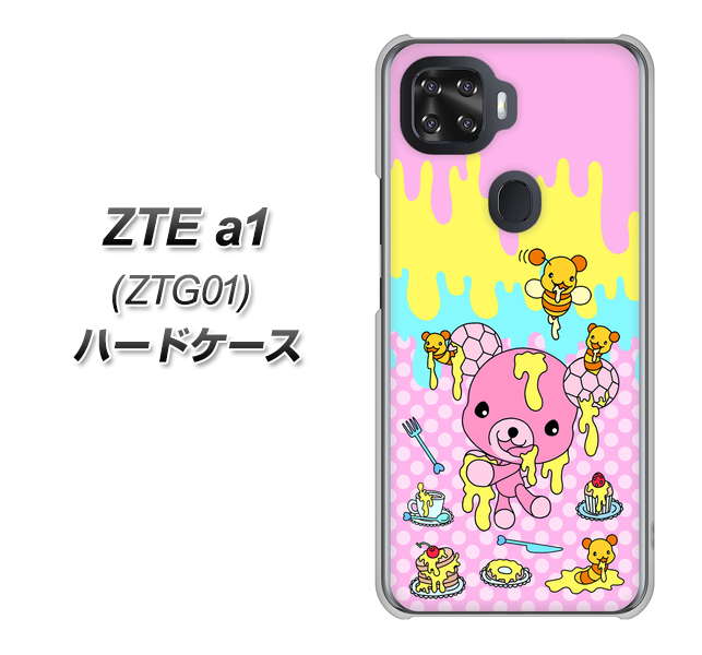 au ZTE a1 ZTG01 高画質仕上げ 背面印刷 ハードケース【AG822 ハニベア(水玉ピンク)】