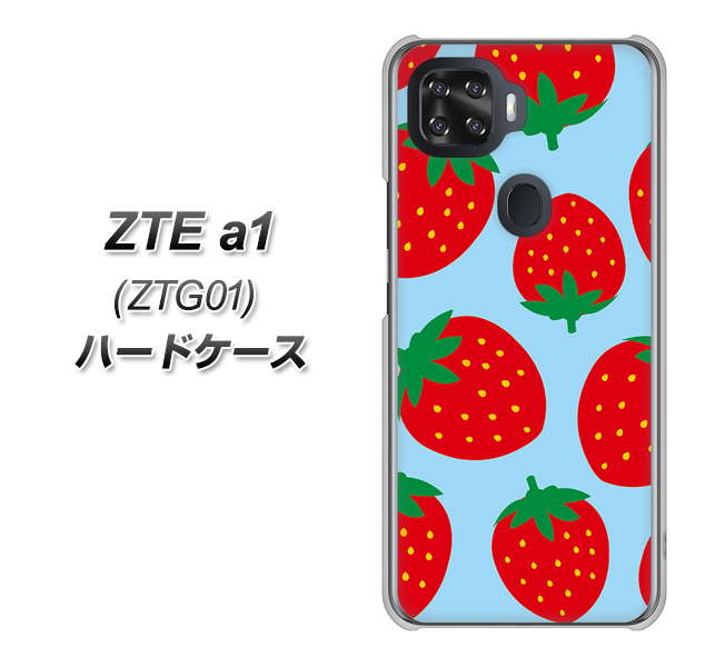 au ZTE a1 ZTG01 高画質仕上げ 背面印刷 ハードケース【SC821 大きいイチゴ模様レッドとブルー】