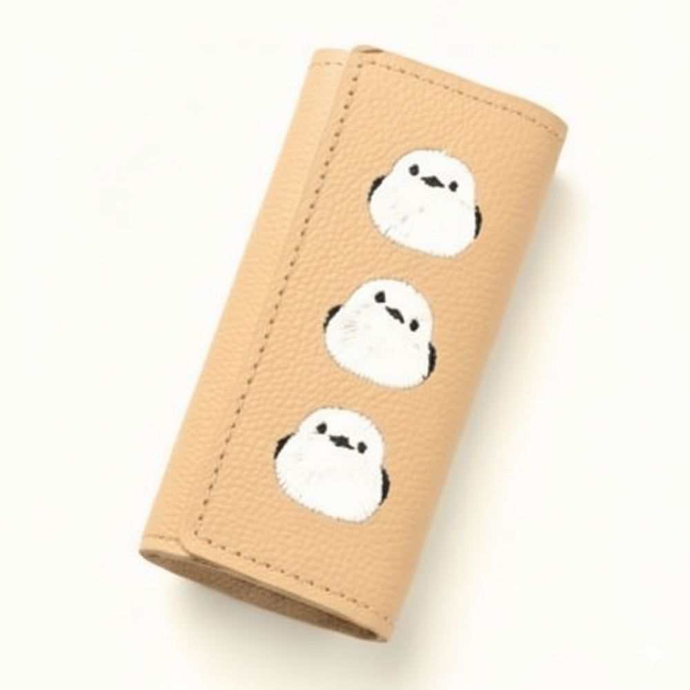サンポ刺繍 三つ折り キーケース 【 シュリンクレザー 刺繍 】 姫路レザー 本革