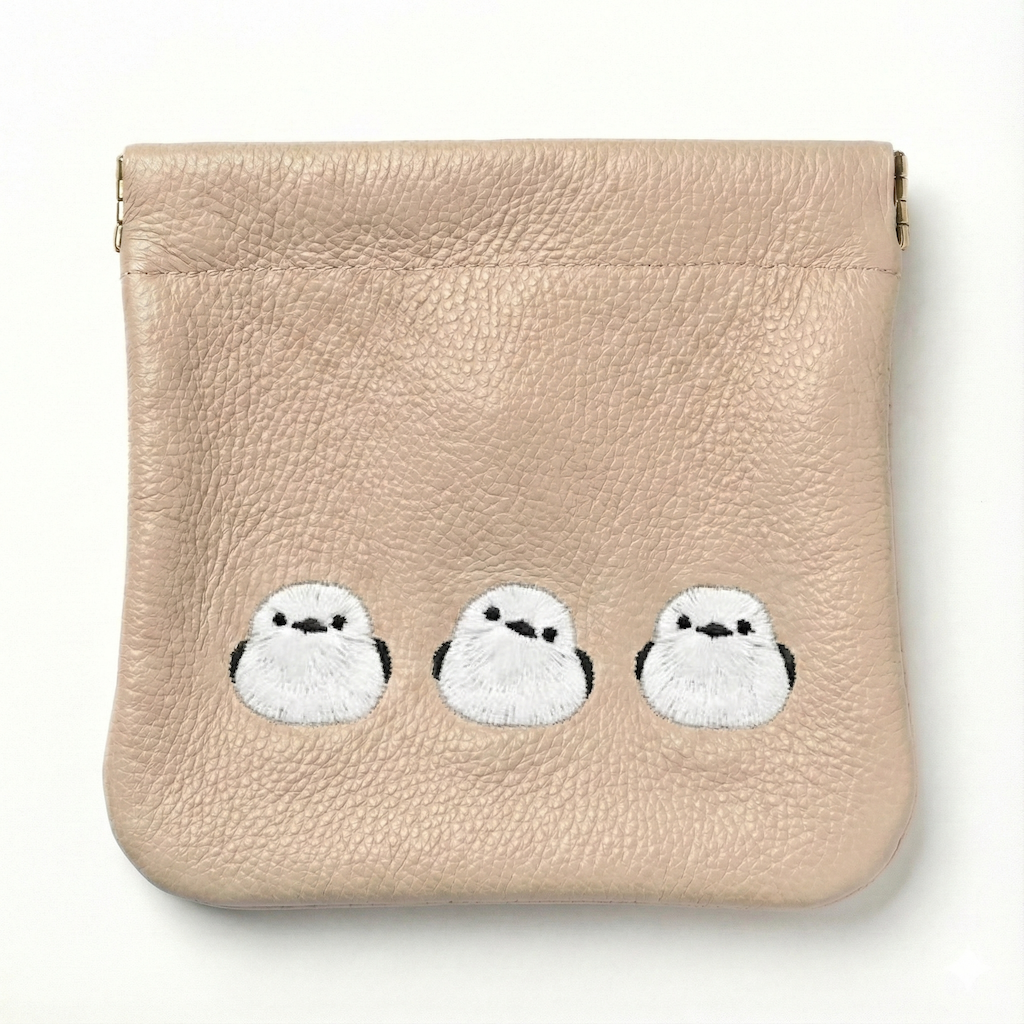 サンポ刺繍 ばね口 マルチポーチ 【 シュリンクレザー 刺繍 】 本革 姫路レザー 小物入れ アクセサリーポーチ