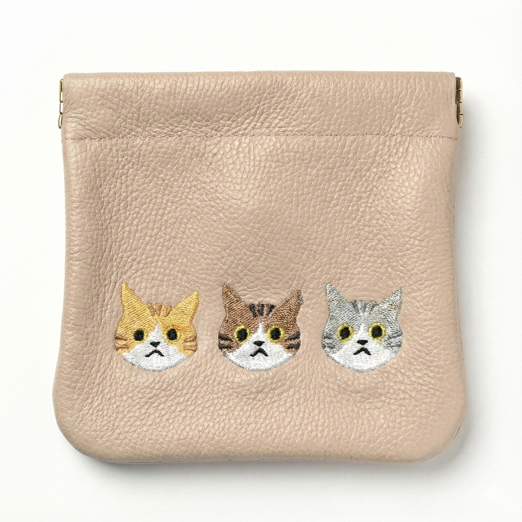 サンポ刺繍 ばね口 マルチポーチ 【 シュリンクレザー 刺繍 】 本革 姫路レザー 小物入れ アクセサリーポーチ