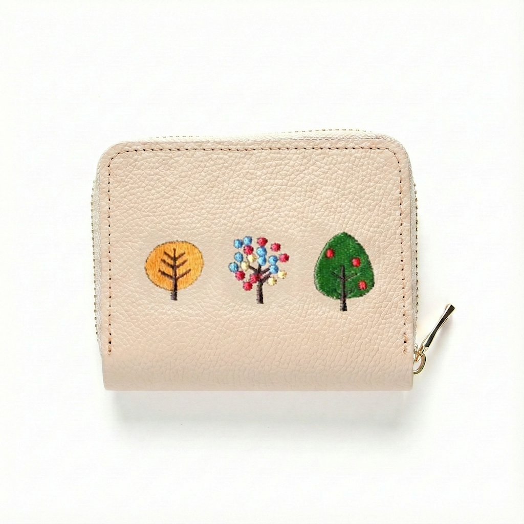 サンポ刺繍 お札が折れない コンパクトウォレット 【 シュリンクレザー 刺繍 】 本革 姫路レザー TKM