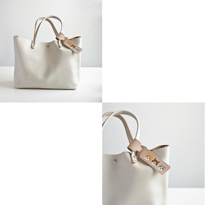 シマエナガとネコ ラゲッジタグ 【 シュリンクレザー 刺繍 】 本革 レザータグ 旅行 トラベルグッズ 姫路レザー