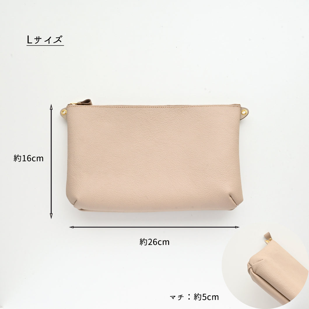姫路レザー シュリンクレザー 横型マチありファスナーポシェット