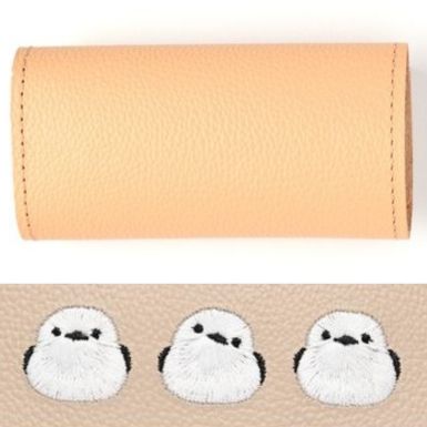 シマエナガとネコ 三つ折り キーケース 【 シュリンクレザー 刺繍 】 姫路レザー 本革