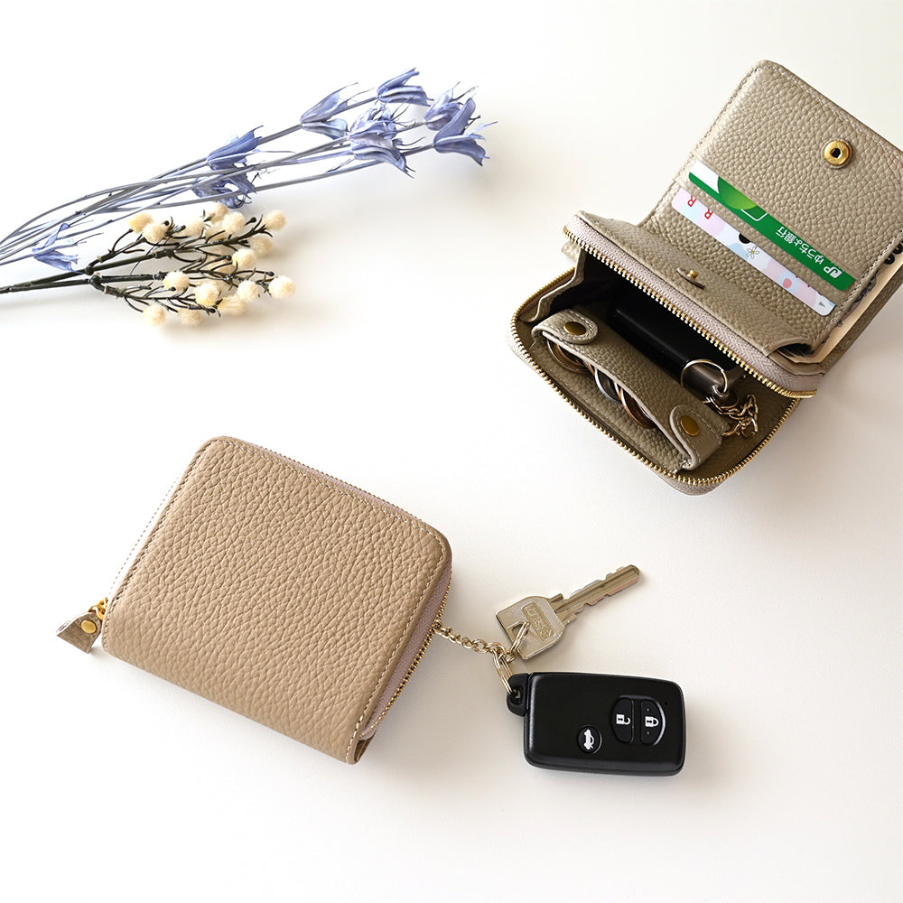 くすみカラー スマートキーケース 二つ折り財布【 本革 Nuance 】ミニ財布