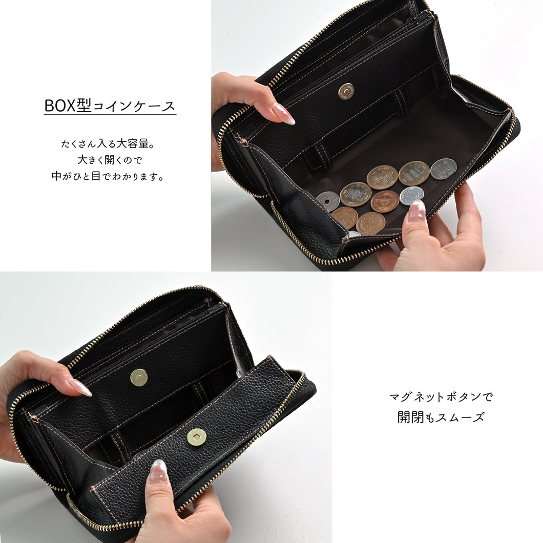イタリアンレザー 市松模様 じゃばら式 ロングウォレット 本革 長財布 TKM