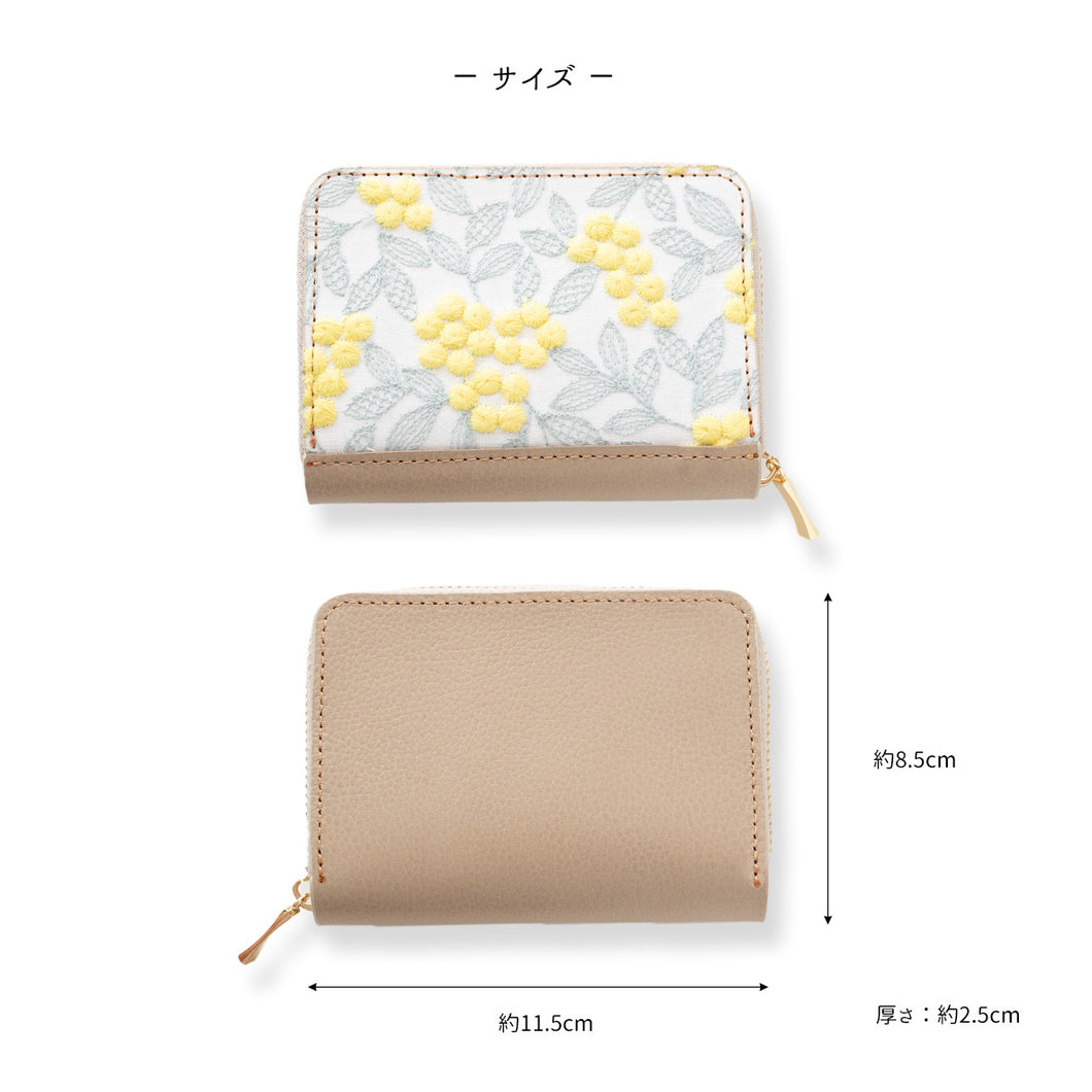 ぷっくりミモザ × シュリンクレザー ミニ財布 お札が折れない コンパクトウォレット