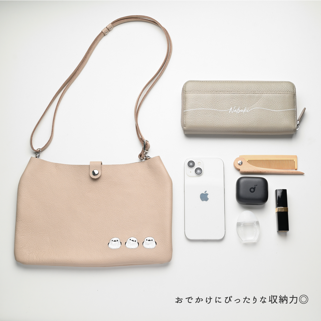 サンポ刺繍 ショルダーバッグ 【 シュリンクレザー 刺繍 】姫路レザー 長さ調節可ストラップ ポシェット