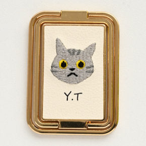 うちの猫 多機能リング 【 刺繍 猫 名入れ 】スマホリング スマホスタンド
