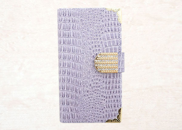 arrows Alpha F-51F docomo クロコダイル・ラインストーンキラキラバックル 手帳型ケース