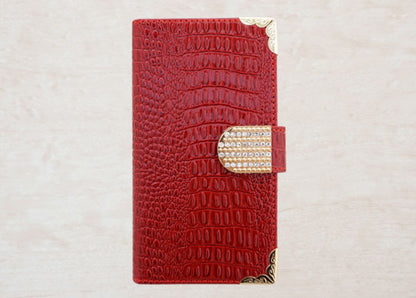 AQUOS sense10 A505SH SoftBank クロコダイル・ラインストーンキラキラバックル 手帳型ケース