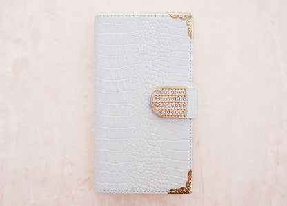 arrows Alpha F-51F docomo クロコダイル・ラインストーンキラキラバックル 手帳型ケース