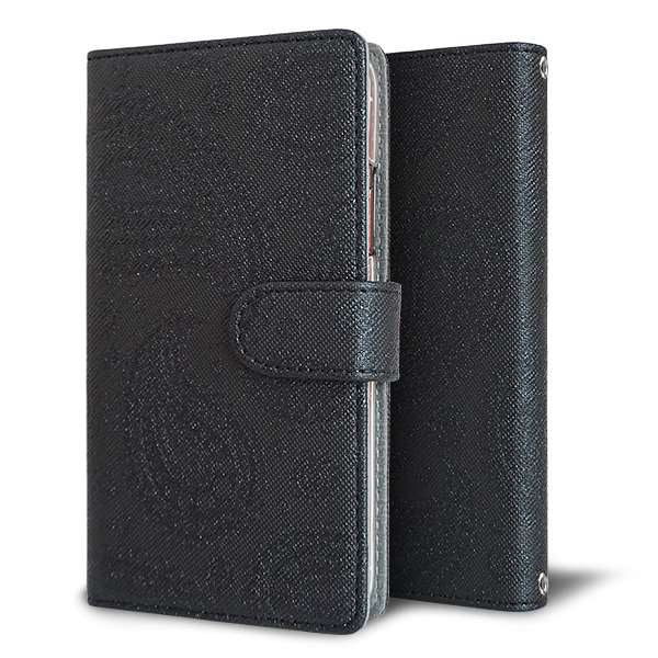 Xperia 1 IV SOG06 au クリアプリントブラックタイプ 手帳型ケース