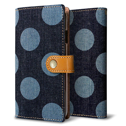 Galaxy S22 Ultra SCG14 au 天然素材の水玉デニム本革仕立て 本革ベルト 手帳型ケース 耐衝撃