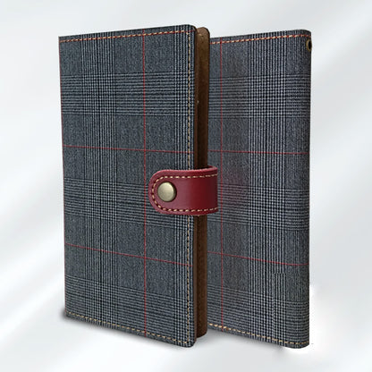 iPhone17 グレンチェック＆イタリアンレザー手帳型ケース 耐衝撃