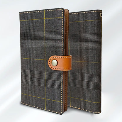 iPhone16e グレンチェック＆イタリアンレザー手帳型ケース 耐衝撃