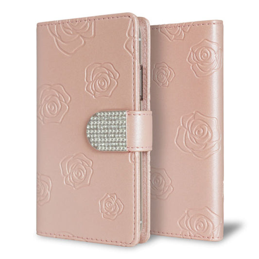 arrows We2 FCG02 au スマホケース 手帳型 Rose＆ラインストーンデコバックル 耐衝撃